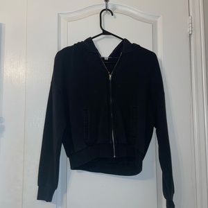 Garage black zip up crop hoodie